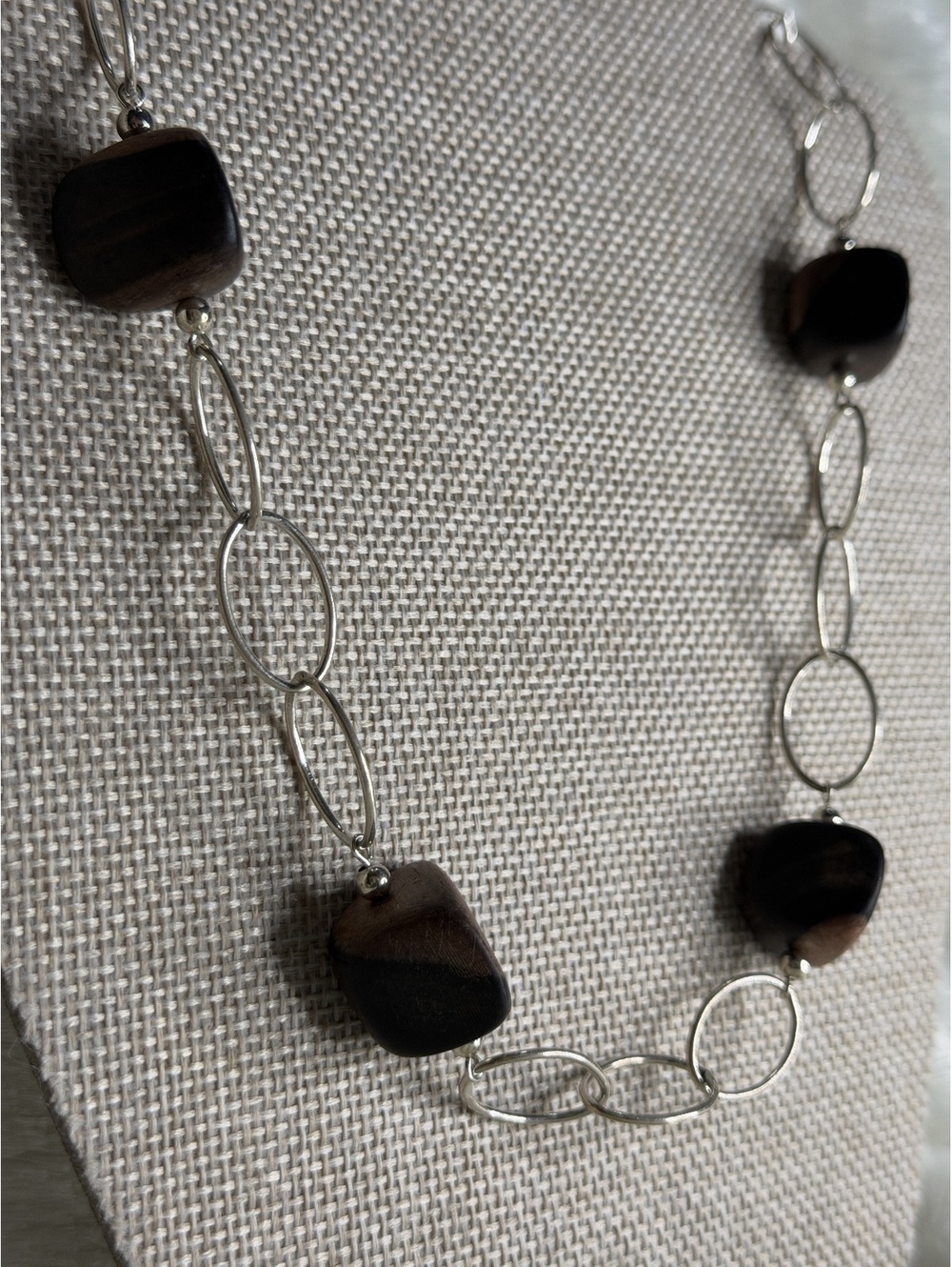 Retired Silpada Sterling Silver & Ebony Wood Oval Link Station Necklace (#N1359)